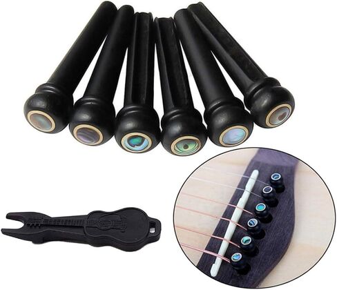 Alnicov Guitar Bridge Pins Pack of 6，Ebony Acoustic Guitar String Pegs Slotted Wooden Endpin，with Abalone Dot with Bridge Pins Puller For Guitar Parts in Saudi Arabia