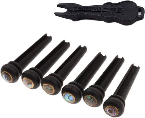 Alnicov Guitar Bridge Pins Pack of 6，Ebony Acoustic Guitar String Pegs Slotted Wooden Endpin，with Abalone Dot with Bridge Pins Puller For Guitar Parts in Saudi Arabia