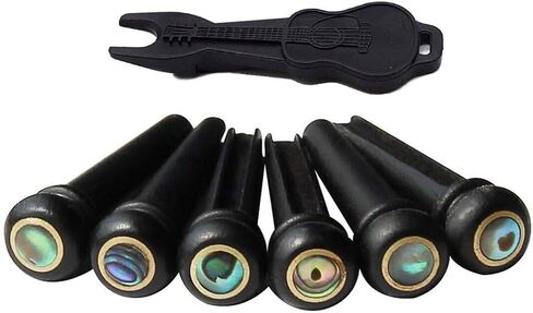 Alnicov Guitar Bridge Pins Pack of 6，Ebony Acoustic Guitar String Pegs Slotted Wooden Endpin，with Abalone Dot with Bridge Pins Puller For Guitar Parts in Saudi Arabia