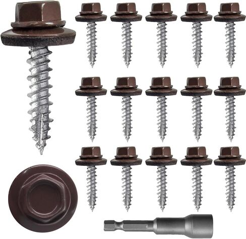 60 PCS #10×1" Metal Roofing Screws, Brown Painted Hex Head Sheet Roof Screws with EPDM Washer Self Starting Metal to Wood Siding for Corrugated Roofing in Saudi Arabia
