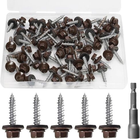 60 PCS #10×1" Metal Roofing Screws, Brown Painted Hex Head Sheet Roof Screws with EPDM Washer Self Starting Metal to Wood Siding for Corrugated Roofing in Saudi Arabia