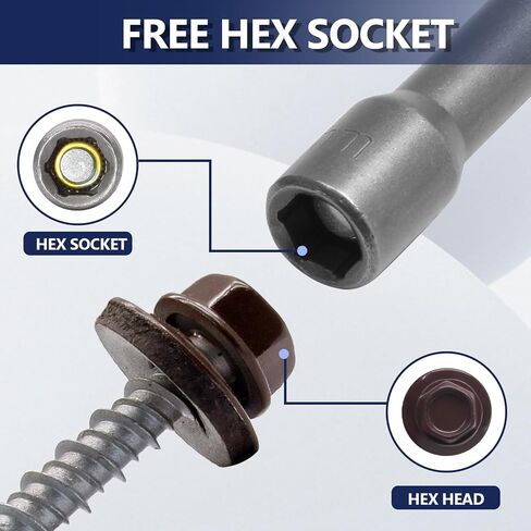 60 PCS #10×1" Metal Roofing Screws, Brown Painted Hex Head Sheet Roof Screws with EPDM Washer Self Starting Metal to Wood Siding for Corrugated Roofing in Saudi Arabia