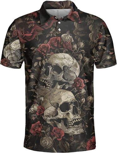 Golf Polo Shirts for Men - Goth Skull Mens Golf Shirts Short Sleeve Dry Fit Casual Tennis T-Shirt S82 in Kuwait