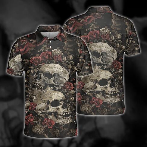 Golf Polo Shirts for Men - Goth Skull Mens Golf Shirts Short Sleeve Dry Fit Casual Tennis T-Shirt S82 in Kuwait