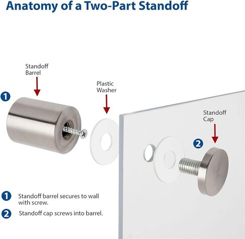Stainless Steel Standoff 1-1/2 Inch Diameter x 1 Inch Barrel Length Brushed Finish for PVC, Glass and Acrylic Sign Stand Off Wall Anchors and Screws 4 Piece Pack for Heavy Signs in Saudi Arabia