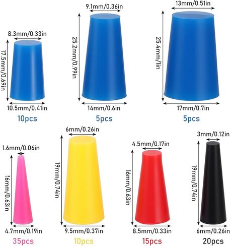 100 Pcs Silicone Rubber Tapered Plug 1/16" to 1/2" High Temp Rubber Stoppers for Coating Hole Plugs Spraying Painting Protection Masking Off Holes (7 Size) in Saudi Arabia