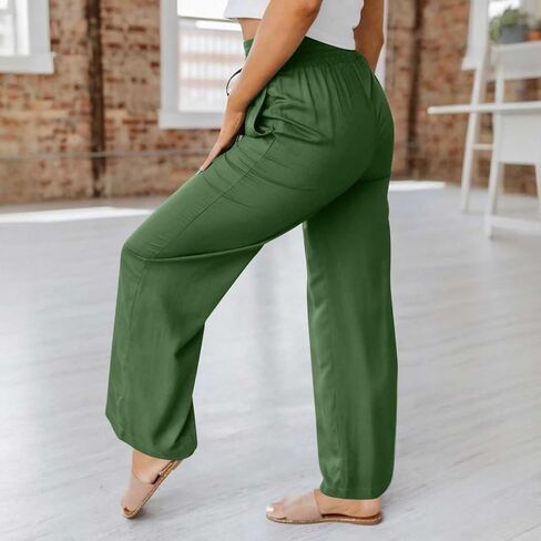 Summer Pants for Women Elastic Palazzo Pants High Waisted Wide Leg Trousers Loose Casual Lounge Pants with Pockets in Saudi Arabia