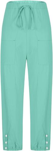 Womens Linen Pants Drawstring Casual Pants Elastic Summer Pants Comfy Wide Leg Pants Loose Beach Trousers with Pocket in Saudi Arabia