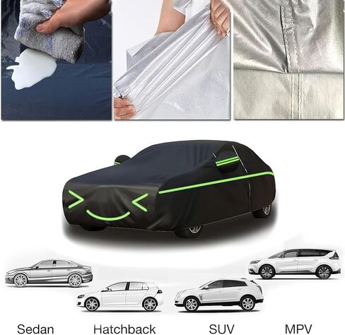 غطاء السيارة في الهواء الطلق متوافق مع Yugo Florida Hatchback 2008 Cover All Weather Breatable Carge Car ، مع سوستة ، أغطية مخصصة للسيارات ، أربعة مواسم ، مناسبة لجميع المواسم (11) in Kuwait