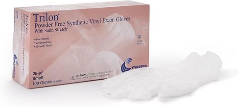 Trilon Exam Gloves - Vinyl, Powder-Free, Beaded Cuff, Non-Sterile Glove - Ambidextrous, Translucent, Size Small, 100 Count, 1 Box in Saudi Arabia