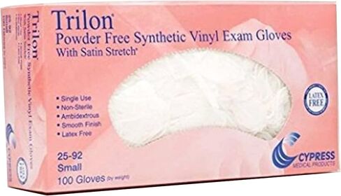 Trilon Exam Gloves - Vinyl, Powder-Free, Beaded Cuff, Non-Sterile Glove - Ambidextrous, Translucent, Size Small, 100 Count, 1 Box in Saudi Arabia
