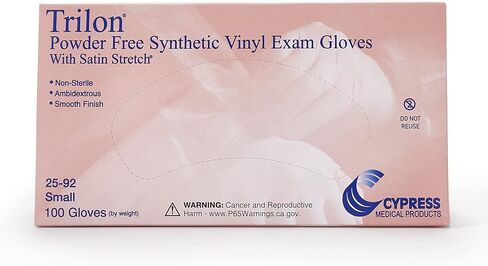 Trilon Exam Gloves - Vinyl, Powder-Free, Beaded Cuff, Non-Sterile Glove - Ambidextrous, Translucent, Size Small, 100 Count, 1 Box in Saudi Arabia