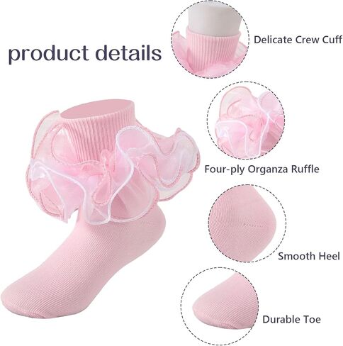 Girls Ruffle Socks Toddler 4-Layer Big Lace Frilly Dress Socks | 3 Pairs Turn Cuff Tutu Socks Soft Cotton Fancy Pageant Princess Socks for Little Girl Easter Pageant Church School Outfit in Saudi Arabia