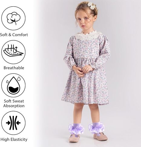 Girls Ruffle Socks Toddler 4-Layer Big Lace Frilly Dress Socks | 3 Pairs Turn Cuff Tutu Socks Soft Cotton Fancy Pageant Princess Socks for Little Girl Easter Pageant Church School Outfit in Saudi Arabia
