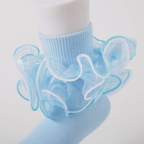 Girls Ruffle Socks Toddler 4-Layer Big Lace Frilly Dress Socks | 3 Pairs Turn Cuff Tutu Socks Soft Cotton Fancy Pageant Princess Socks for Little Girl Easter Pageant Church School Outfit in Saudi Arabia