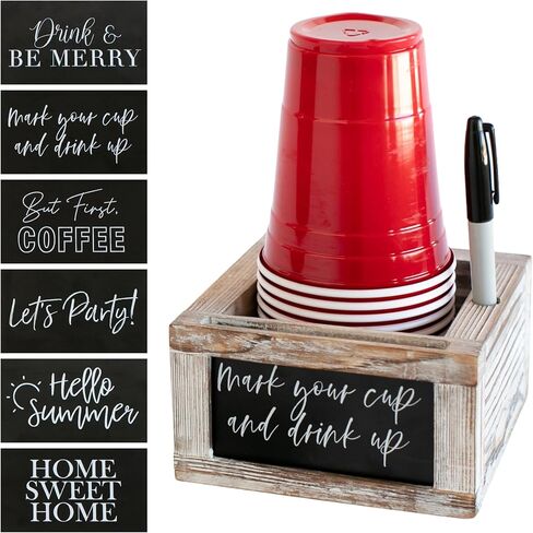 Wooden Mark Your Cup and Drink Up Cup Holder- Cup Organizer with Interchangeable Signs- Hosting Essentials Coffee Cup Holder with Marker Slot- Brunch Supplies Paper Cup Dispenser- Slushie Cup in Saudi Arabia