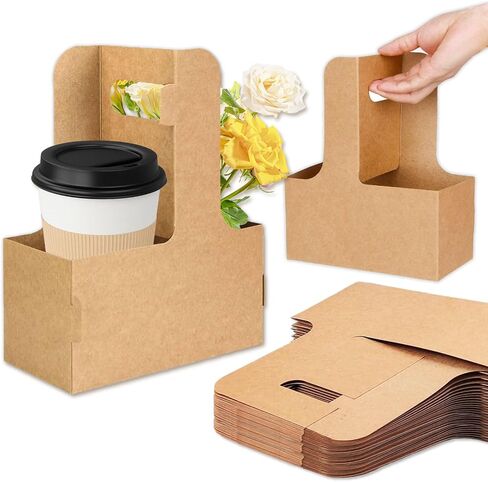 2 Cup Drink Carrier with Handle: 20Pcs Disposable Cardboard Coffee Cup Holder, Kraft Paperboard Coffee Carrier for Hot Cold Drinks, Take Out Cup Carriers to Go Drinks Cup Holder Food Delivery (20PCs) in Saudi Arabia