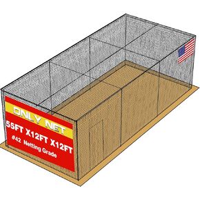 Netting Cage Batting Baseball - 35'l/55'l/70'l 1.75 "شبكة قفص قفص فقط للشبكة المهنية المغلقة بالكامل مع الباب ، بدون إطار in Kuwait