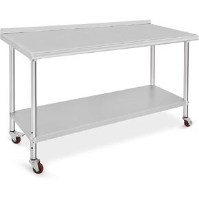 طاولة عمل من الفولاذ المقاوم للصدأ 48x24x35 بوصة - طبقة مزدوجة مع باكسبلاش ، والأرجل الثابتة ، و NSF شاقة للمطبخ والاستخدام التجاري in Kuwait