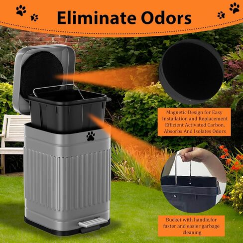 Dog Poop Trash Can Outside, 5L/1.3Gal Metal Dog Waste Trash Can with Lid, Foot Pedal, Pet Waste Container with 40 Bags, Poop Bucket with Lid Soft Close for Pet, Grey in Saudi Arabia