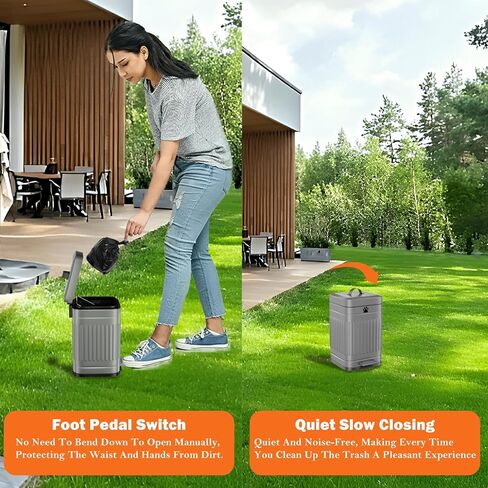 Dog Poop Trash Can Outside, 5L/1.3Gal Metal Dog Waste Trash Can with Lid, Foot Pedal, Pet Waste Container with 40 Bags, Poop Bucket with Lid Soft Close for Pet, Grey in Saudi Arabia