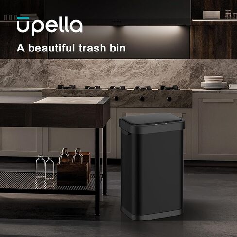 13 Gallon Stainless Steel Touchless Sensor Trash Can with, Wide Rectangular Design, Brushed Finish – Automatic Lid for Home, Office, Kitchen, Bathroom, and Commercial Use (Black) in Kuwait