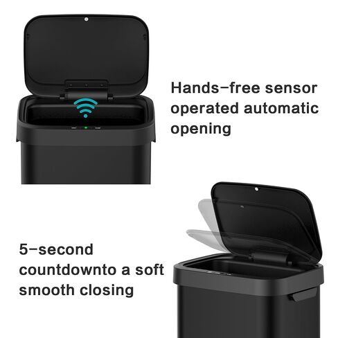 13 Gallon Stainless Steel Touchless Sensor Trash Can with, Wide Rectangular Design, Brushed Finish – Automatic Lid for Home, Office, Kitchen, Bathroom, and Commercial Use (Black) in Kuwait