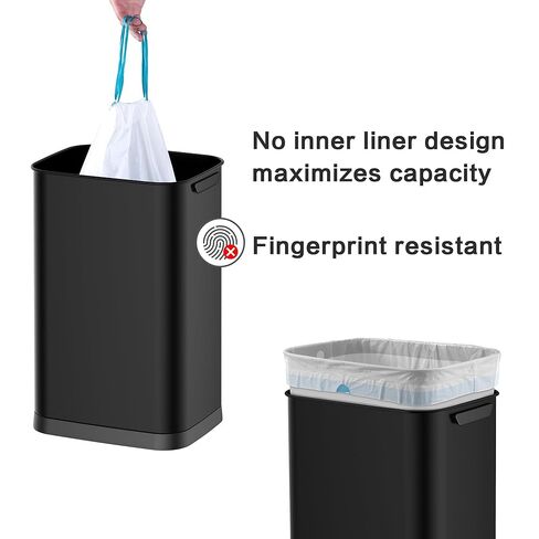 13 Gallon Stainless Steel Touchless Sensor Trash Can with, Wide Rectangular Design, Brushed Finish – Automatic Lid for Home, Office, Kitchen, Bathroom, and Commercial Use (Black) in Kuwait