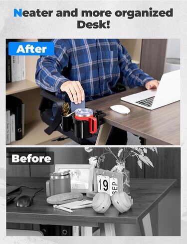 Kemimoto 2-in-1 حامل كأس المكتب ، Caddy Organizer for Office Table ، كرسي في الحديقة ، عربة غولف ، قارب عائم ، مناسب لمعظم زجاجات 18-40 أوقية ، أسود in Saudi Arabia