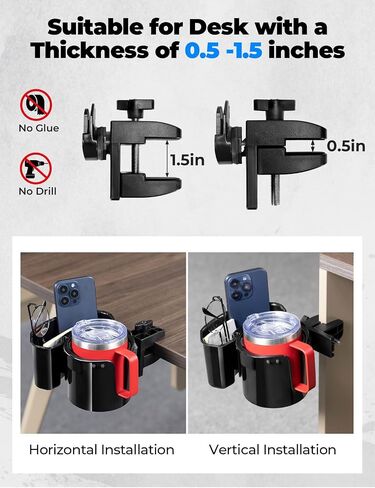 Kemimoto 2-in-1 حامل كأس المكتب ، Caddy Organizer for Office Table ، كرسي في الحديقة ، عربة غولف ، قارب عائم ، مناسب لمعظم زجاجات 18-40 أوقية ، أسود in Saudi Arabia