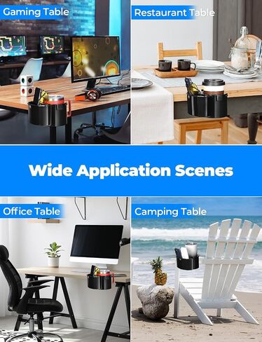 Kemimoto 2-in-1 حامل كأس المكتب ، Caddy Organizer for Office Table ، كرسي في الحديقة ، عربة غولف ، قارب عائم ، مناسب لمعظم زجاجات 18-40 أوقية ، أسود in Saudi Arabia
