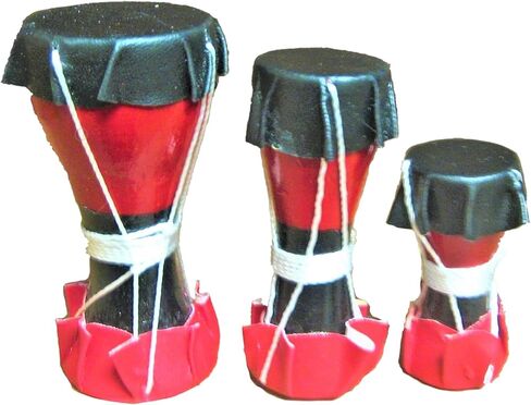 Santeria Mini Drums Set, Decorative Ritual Tool, Set of 3 Drums in Varying Sizes (Elegua (Red and Black)) in Kuwait