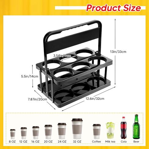 Reusable 6 Cup Drink Carrier with Handle and Insulated Bag for Hot and Cold Drink/Food, Foldable Plastic Cup Holder and Large Capacity Insulated Food Bag for Travel and Delivery, Red in Saudi Arabia