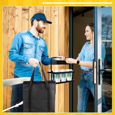 Reusable 6 Cup Drink Carrier with Handle and Insulated Bag for Hot and Cold Drink/Food, Foldable Plastic Cup Holder and Large Capacity Insulated Food Bag for Travel and Delivery, Red in Saudi Arabia