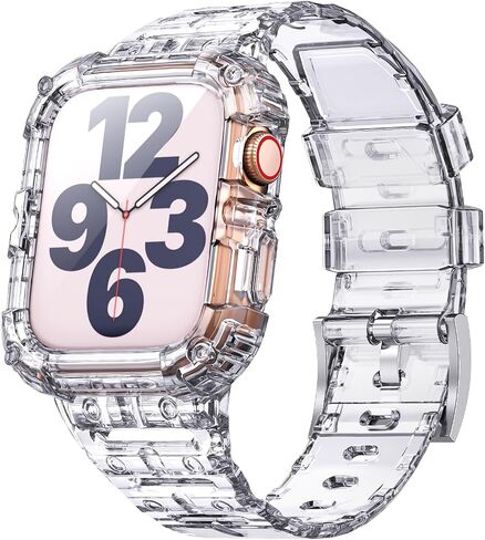ANCOOL Compatible with Apple Watch Clear Band 41mm 40mm 38mm for Women Men, Crystal Bands with Bumper Case for iWatch Series 9 8 7 SE 6 5 4 3 2 1, Clear in Saudi Arabia