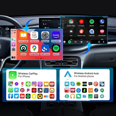 3 في 1 محول Wireless Carplay & Android Auto Wireless ، يحول Wired إلى carplay اللاسلكية ، والتوصيل والتشغيل Auto Connect سهلة الاستخدام للسيارات من عام 2017 ، وتوافق iPhone/Android in Saudi Arabia