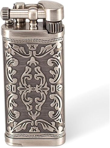 Metal Butane Portable Lighter, Inflatable Retro Grindstone Lighter, Adjustable Soft Flame Torch Lighter, Suitable for Candles, Indoor, Outdoor, (Butane not Included)(Silver-Green) in Saudi Arabia