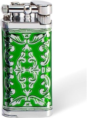 Metal Butane Portable Lighter, Inflatable Retro Grindstone Lighter, Adjustable Soft Flame Torch Lighter, Suitable for Candles, Indoor, Outdoor, (Butane not Included)(Silver-Green) in Saudi Arabia