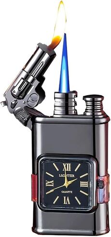 Metal Windproof Butane Lighter, Direct Injection Switchable Open Flame, Dual Flame Lighter, Adjustable Gas Lighter, Jet Gas Butane Lighter Candle, Camping (Gas Not Included)(Gray a) in Saudi Arabia