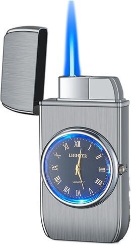 Windproof Lighter Butane Torch Lighter, Turbo Metal Lighter, Men's Gadget Unusual Gift (Gas Not Included) (Black)(Silver) in Saudi Arabia