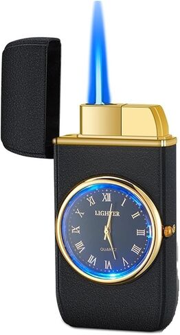 Windproof Lighter Butane Torch Lighter, Turbo Metal Lighter, Men's Gadget Unusual Gift (Gas Not Included) (Black)(Silver) in Saudi Arabia