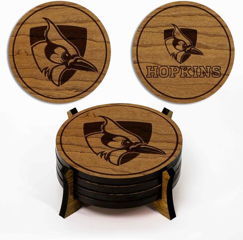 John Hopkins Blue Jays Wooden Coaster Set - Cherry Wood - Officially Licensed Product - 4-Pack in Saudi Arabia