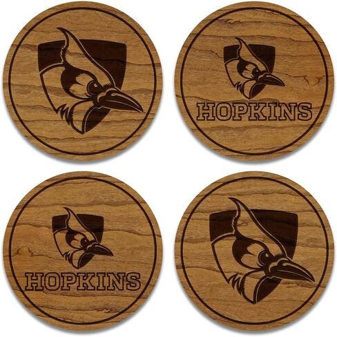 John Hopkins Blue Jays Wooden Coaster Set - Cherry Wood - Officially Licensed Product - 4-Pack in Saudi Arabia