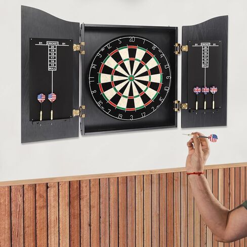 مجموعة DARTBOARD المهنية المتينة - خزانة سهام خشبية سوداء مع لوحة النتائج ، لعبة رياضية محمولة للبالغين ، واقي جدران DART مع 6 رهان مناسبة للمنزل ، وغرفة النوم ، والحانات والأندية in Kuwait