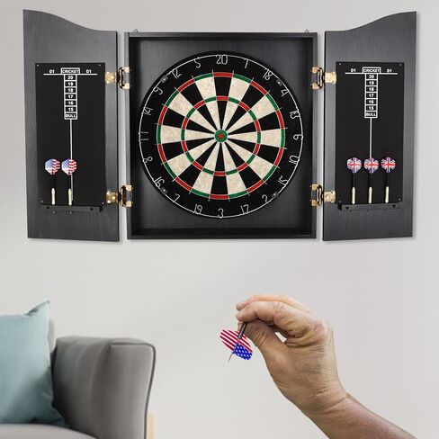 مجموعة DARTBOARD المهنية المتينة - خزانة سهام خشبية سوداء مع لوحة النتائج ، لعبة رياضية محمولة للبالغين ، واقي جدران DART مع 6 رهان مناسبة للمنزل ، وغرفة النوم ، والحانات والأندية in Kuwait
