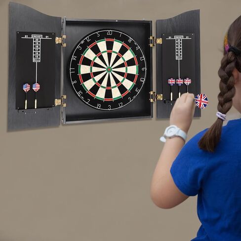 مجموعة DARTBOARD المهنية المتينة - خزانة سهام خشبية سوداء مع لوحة النتائج ، لعبة رياضية محمولة للبالغين ، واقي جدران DART مع 6 رهان مناسبة للمنزل ، وغرفة النوم ، والحانات والأندية in Kuwait