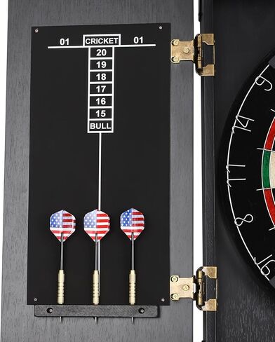 مجموعة DARTBOARD المهنية المتينة - خزانة سهام خشبية سوداء مع لوحة النتائج ، لعبة رياضية محمولة للبالغين ، واقي جدران DART مع 6 رهان مناسبة للمنزل ، وغرفة النوم ، والحانات والأندية in Kuwait