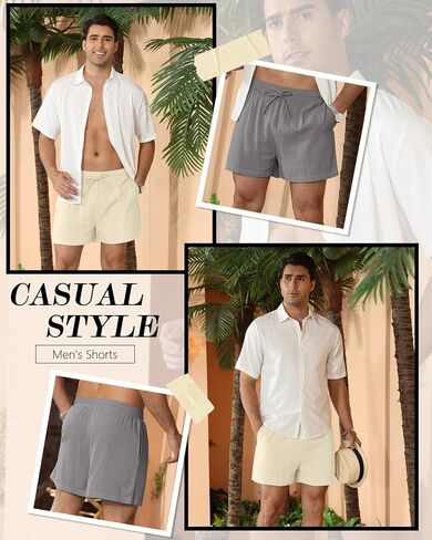 Neer 2 Pack Men's Linen Shorts Cotton L-5XL Big and Tall Regular Casual Lightweight Drawstring Summer Shorts with Pockets in Saudi Arabia