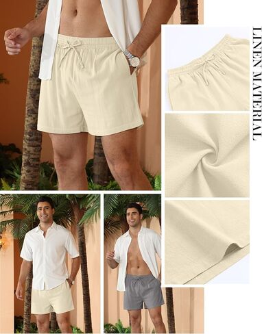 Neer 2 Pack Men's Linen Shorts Cotton L-5XL Big and Tall Regular Casual Lightweight Drawstring Summer Shorts with Pockets in Saudi Arabia