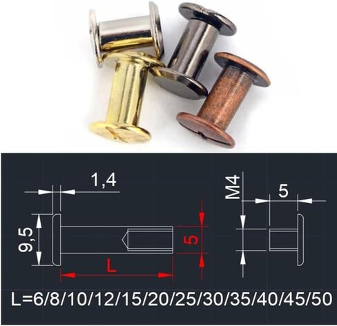 Screw Rivets 5-20sets Book Screw D5x4-100mm Leather Bag Belt Book Album Account Book Post Binding Screw in Saudi Arabia